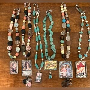 6 Handmade Beaded Necklaces w/Art By Amy Charms/Pentants